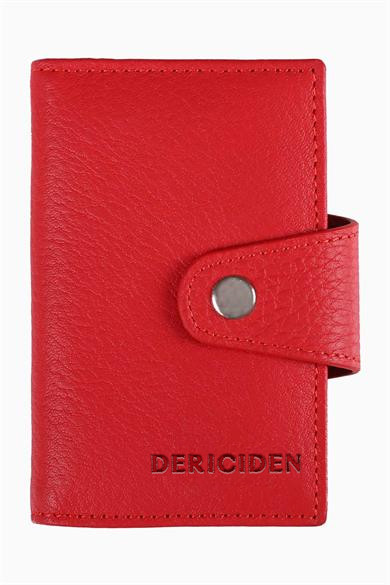 Hakiki Deri RFID Korumalı Akordiyon Kartlık 415 - Kırmızı