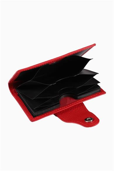 Hakiki Deri RFID Korumalı Akordiyon Kartlık 415 - Kırmızı
