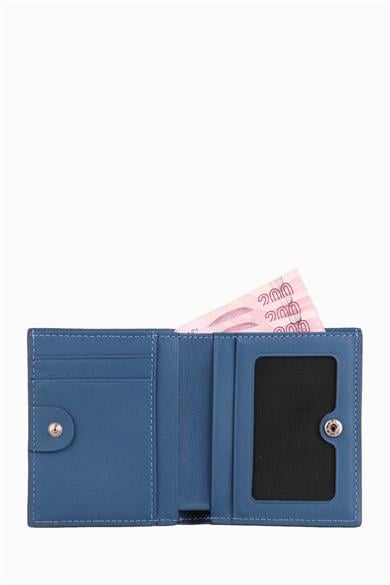 Hakiki Deri RFID Korumalı Kadın Mini Cüzdan 906 - Mavi