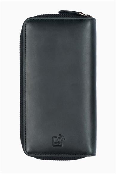 Hakiki Deri RFID Korumalı Telefon Bölmeli El Portföyü 833 - Siyah