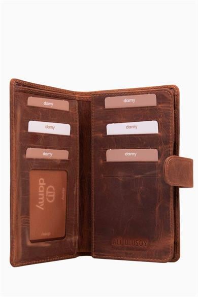 Hakiki Deri RFID Korumalı Telefonlu El Portföyü 803 - Taba