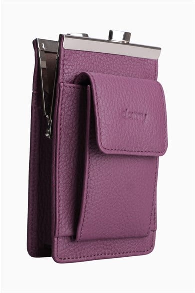 Hakiki Deri Unisex Kartlıklı Sigaralık 701 - Mürdüm