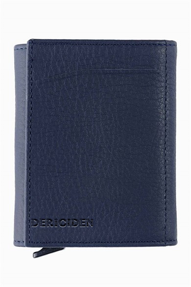 Hakiki Deri Unisex Mekanizmalı Cüzdan 626MG - Lacivert