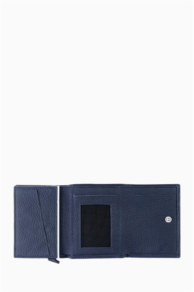 Hakiki Deri Unisex Mekanizmalı Cüzdan 626MG - Lacivert