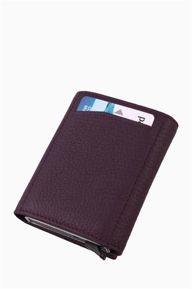 Hakiki Deri Unisex Mekanizmalı Cüzdan 626MG - Mürdüm