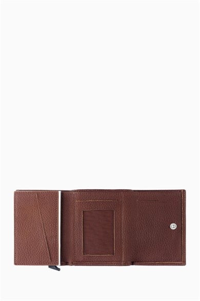 Hakiki Deri Unisex Mekanizmalı Cüzdan 626MG - Taba