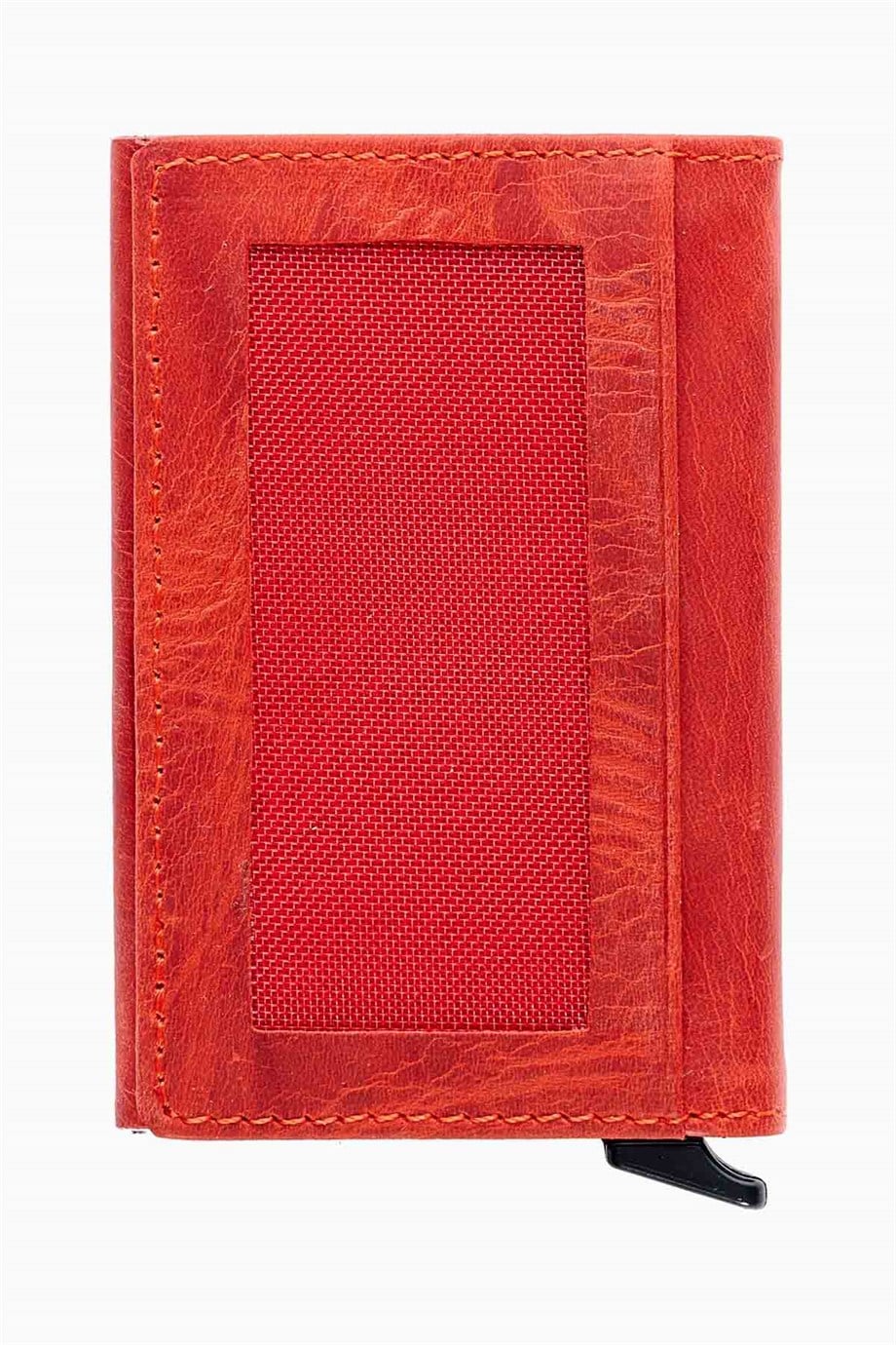 Hakiki Deri Unisex Mekanizmalı Kartlık 611CR - Kırmızı