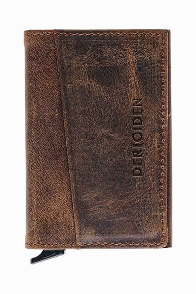 Hakiki Deri Unisex Mekanizmalı Kartlık 611CR - Koyu Taba