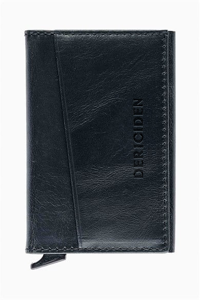Hakiki Deri Unisex Mekanizmalı Kartlık 611CR - Siyah