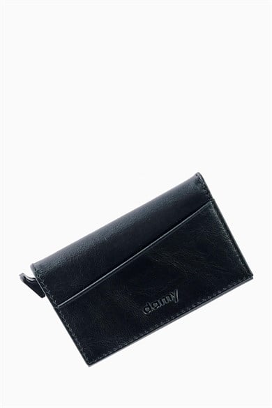 Hakiki Deri Unisex Mekanizmalı Kartlık 611CR - Siyah